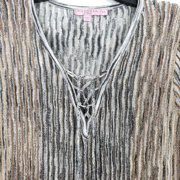 Calypso St. Barth Striped Gray and Cream Dress - Picture 3 of 11